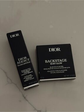 Dior Backstage Rosy Glow Blush/ 077 Candy + Addict Glass Lipstick/ 184 Gem Dior